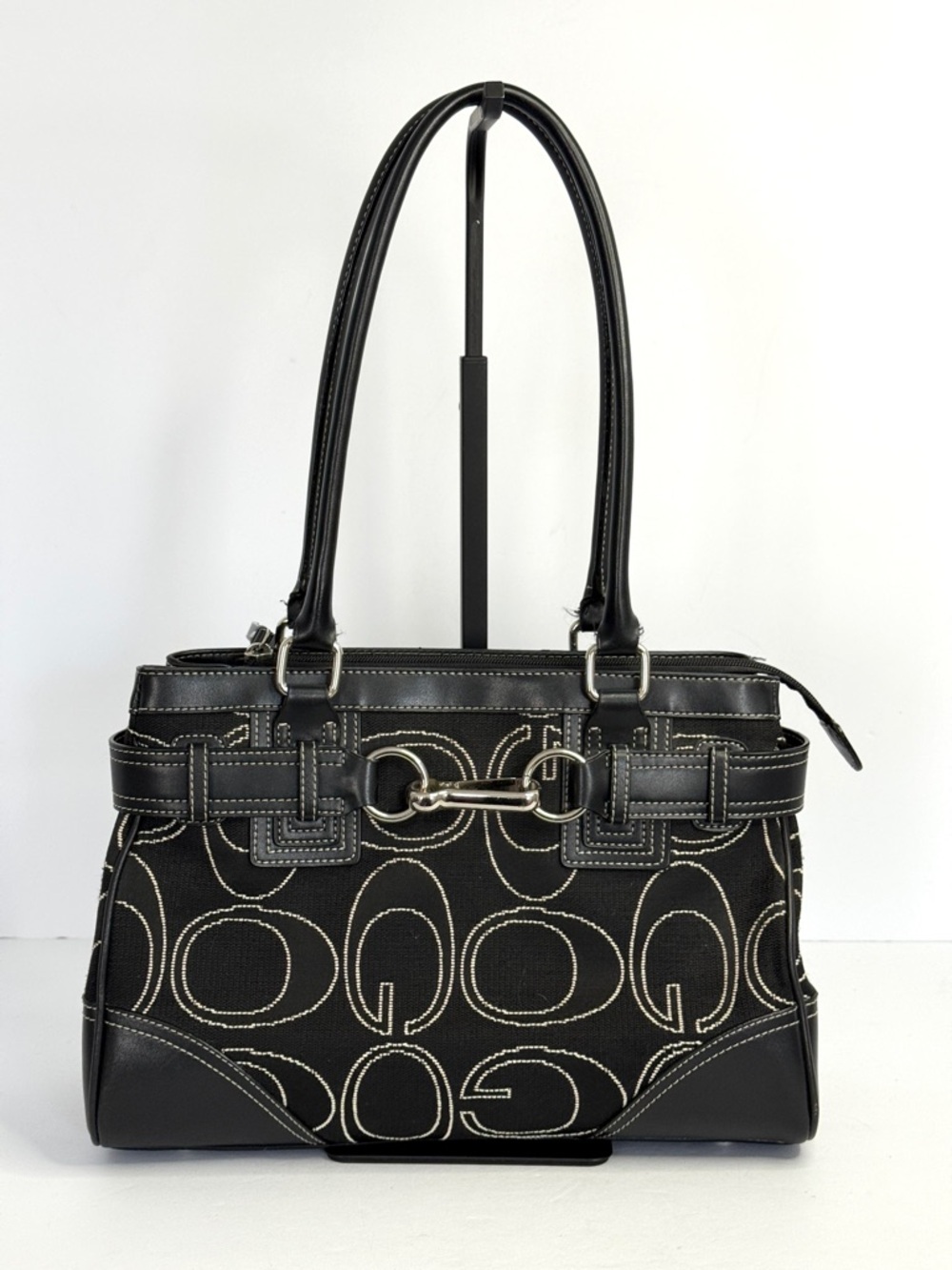 Black Patterned Tote Handbag G Signature Shoulder Bag